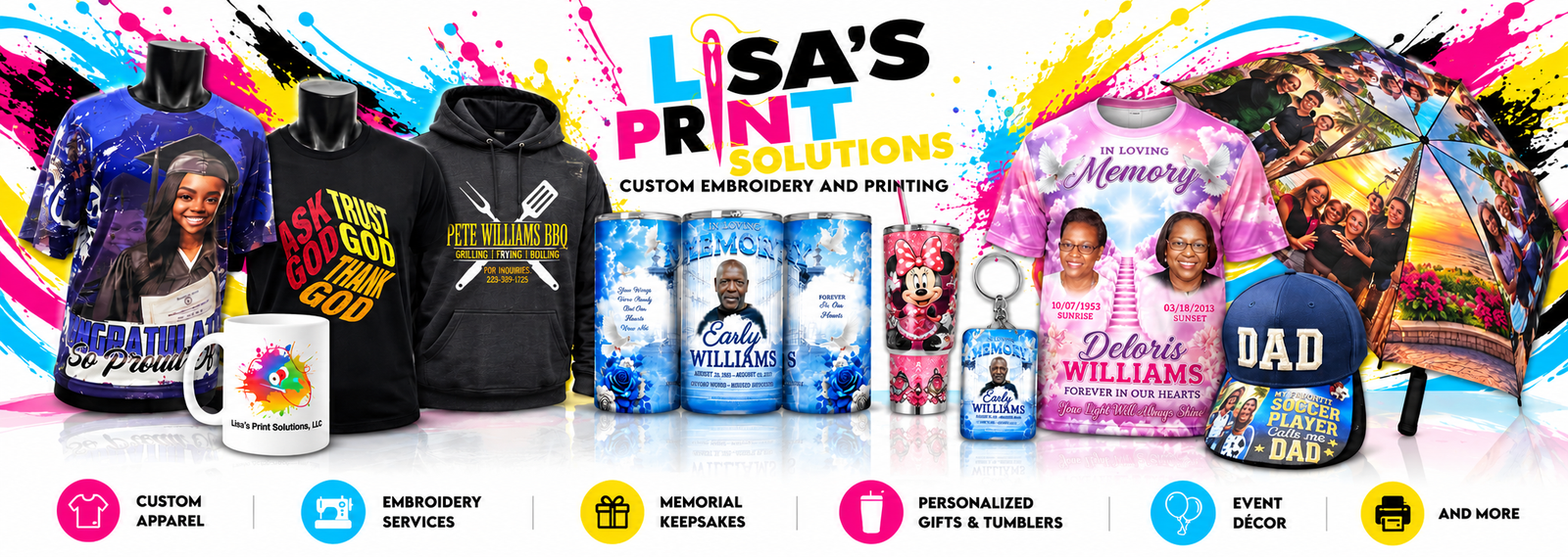 Lisa's Print Solutions custom embroidery and printing products